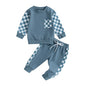Autumn Baby Boy Checkerboard Outfit Set – Sweatshirt & Pants