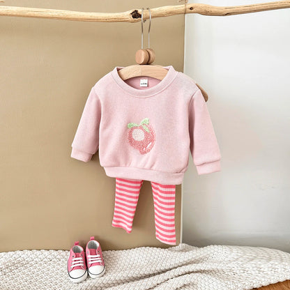 Autumn Baby Girls Suit Children's Clothing 0-3Y Infant Toddler Boys Sets Long Sleeved Baby Clothes Soft Fruit Pattern Pullover