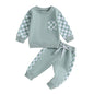 Autumn Baby Boy Checkerboard Outfit Set – Sweatshirt & Pants