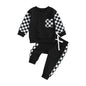 Autumn Baby Boy Checkerboard Outfit Set – Sweatshirt & Pants