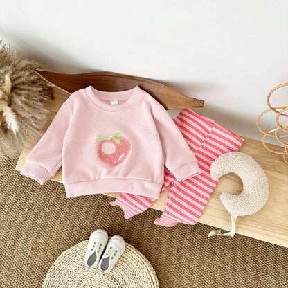 Autumn Baby Girls Suit Children's Clothing 0-3Y Infant Toddler Boys Sets Long Sleeved Baby Clothes Soft Fruit Pattern Pullover