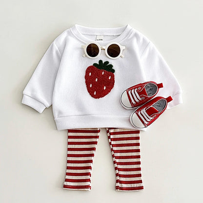 Autumn Baby Girls Suit Children's Clothing 0-3Y Infant Toddler Boys Sets Long Sleeved Baby Clothes Soft Fruit Pattern Pullover