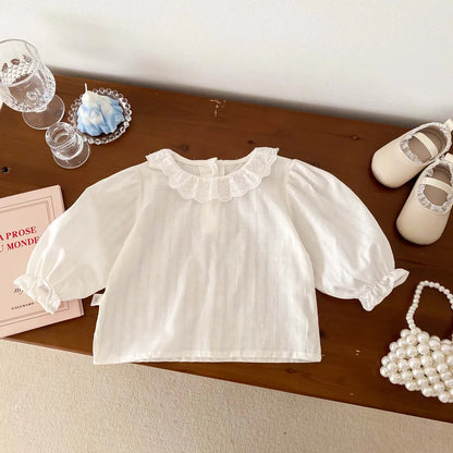 Autumn Baby Girls Clothes 0-2 Years Old Infant Suit Newborn Baby White Shirt with Floral Romper Two Piece Set