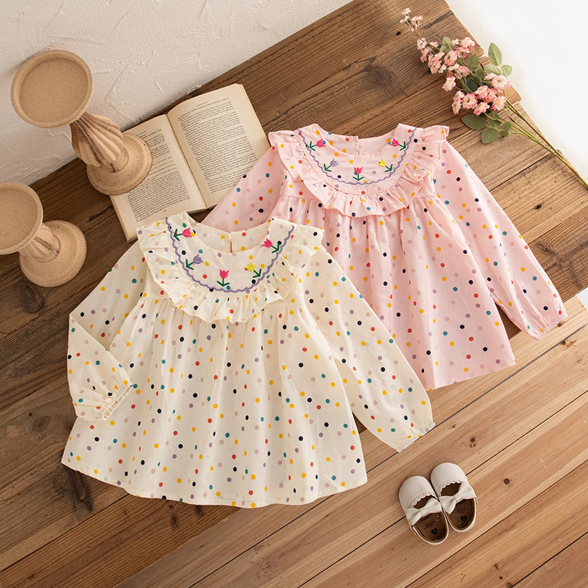 Autumn Baby Clothes Girl Long Sleeved New Round Neck Children Clothes Sweet Flower Embroidery Fashion Girl Tops