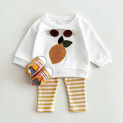 Autumn Baby Girls Suit Children's Clothing 0-3Y Infant Toddler Boys Sets Long Sleeved Baby Clothes Soft Fruit Pattern Pullover