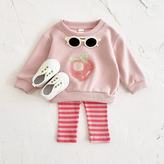Autumn Baby Girls Suit Children's Clothing 0-3Y Infant Toddler Boys Sets Long Sleeved Baby Clothes Soft Fruit Pattern Pullover