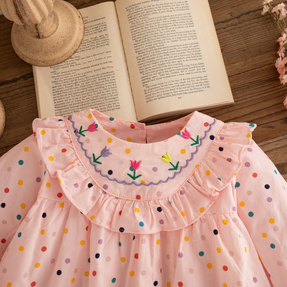 Autumn Baby Clothes Girl Long Sleeved New Round Neck Children Clothes Sweet Flower Embroidery Fashion Girl Tops