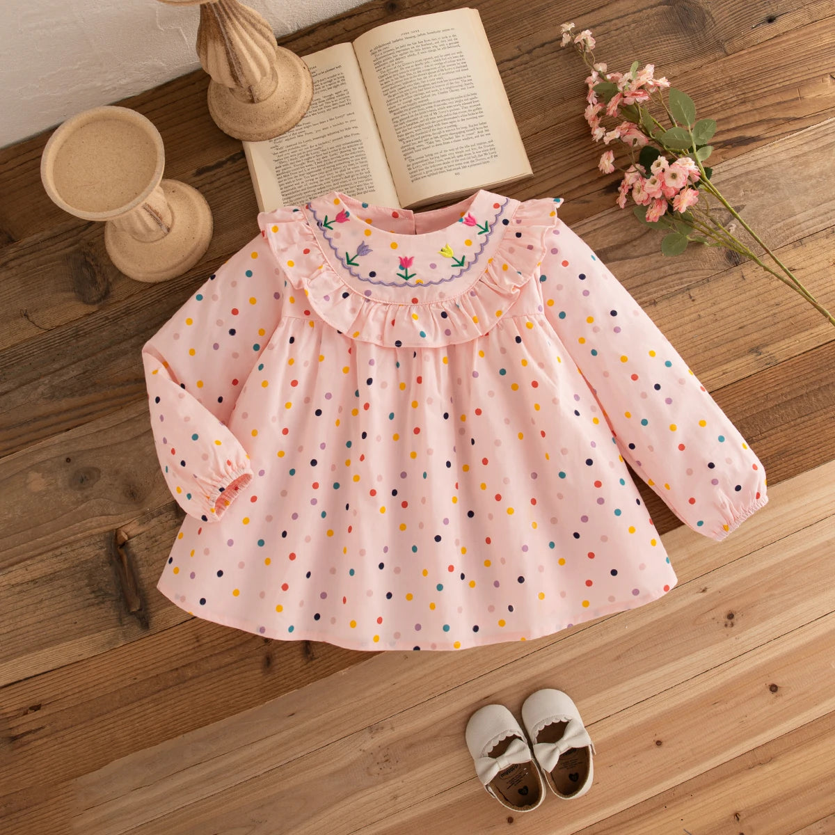Autumn Baby Clothes Girl Long Sleeved New Round Neck Children Clothes Sweet Flower Embroidery Fashion Girl Tops