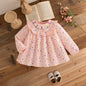 Autumn Baby Clothes Girl Long Sleeved New Round Neck Children Clothes Sweet Flower Embroidery Fashion Girl Tops