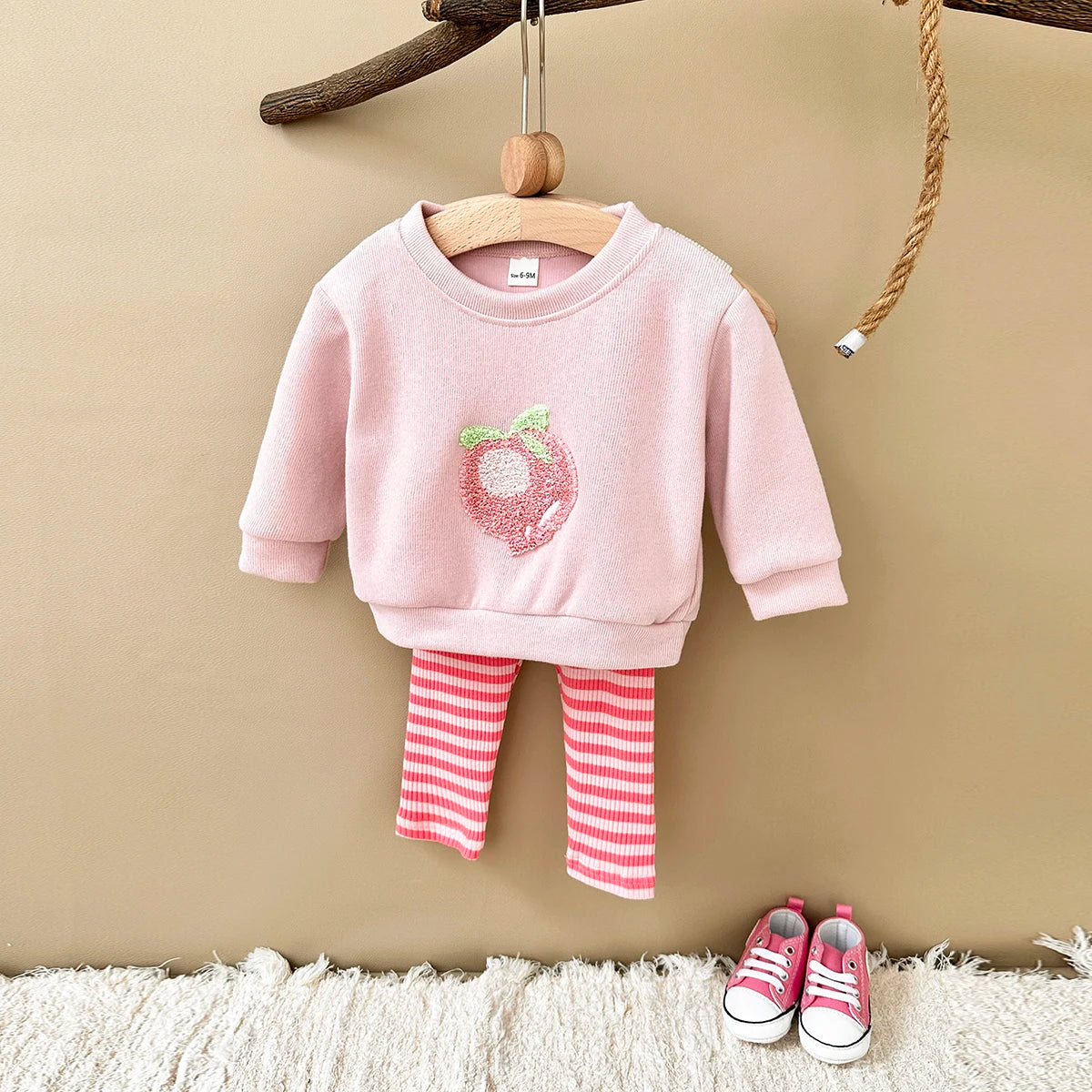Autumn Baby Girls Suit Children's Clothing 0-3Y Infant Toddler Boys Sets Long Sleeved Baby Clothes Soft Fruit Pattern Pullover