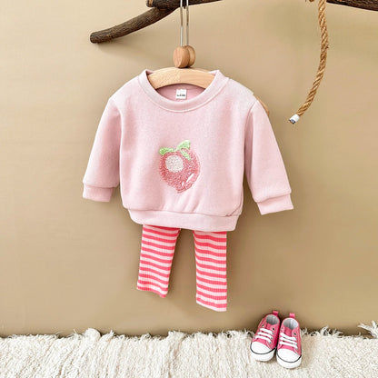 Autumn Baby Girls Suit Children's Clothing 0-3Y Infant Toddler Boys Sets Long Sleeved Baby Clothes Soft Fruit Pattern Pullover