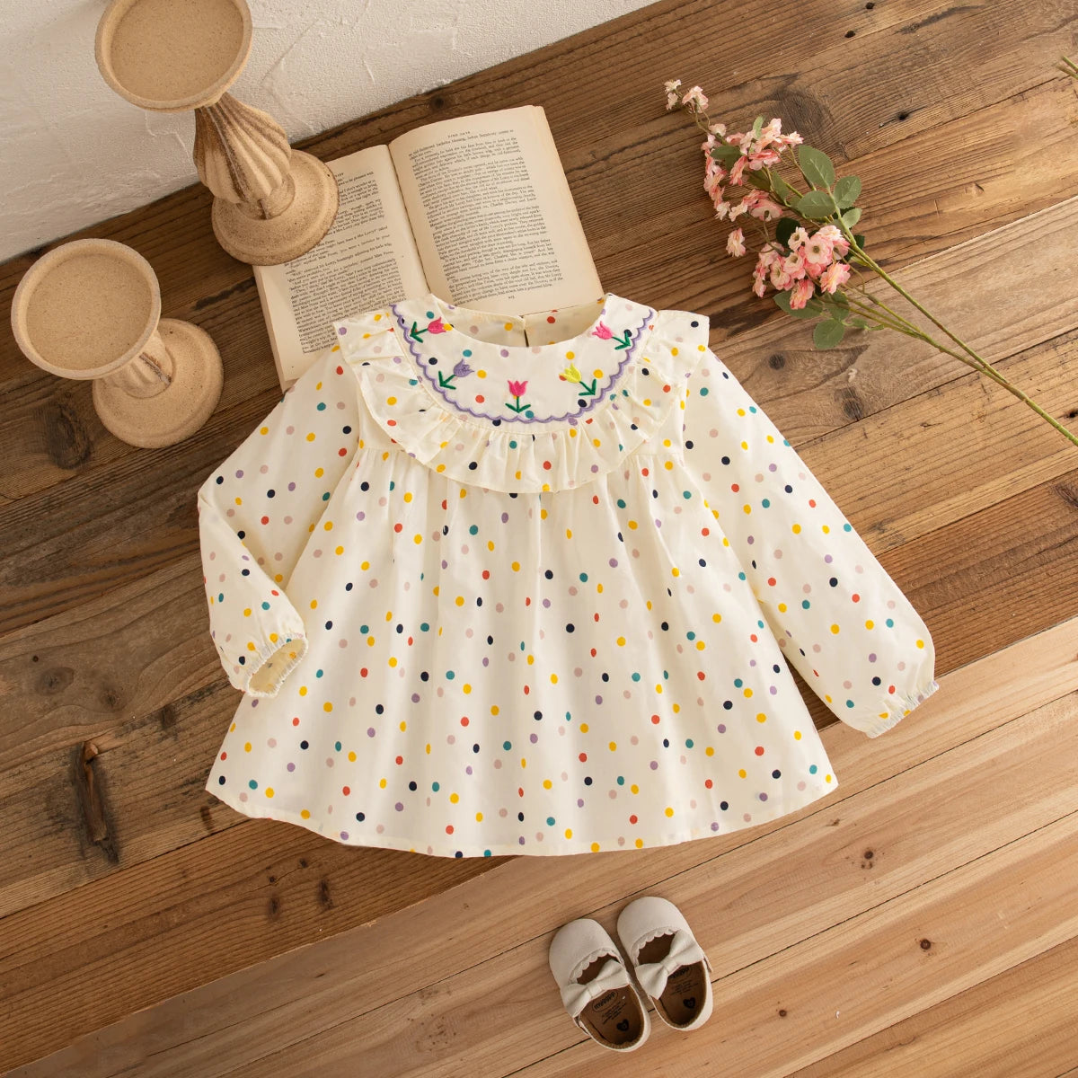 Autumn Baby Clothes Girl Long Sleeved New Round Neck Children Clothes Sweet Flower Embroidery Fashion Girl Tops